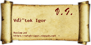 Vétek Igor névjegykártya